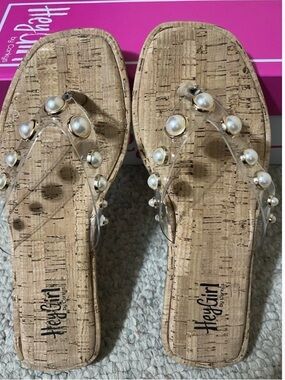 Corkys Clear Pearl-Embellished Cork-Style Flip Flops